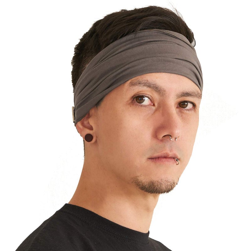 CHARM Charcoal Gray Japanese Bandana Headbands for Men and Women â€“ Comfortable Head Bands with Elastic for a Secure Snug Fit Ideal for Runners Fitness Sports Football Tennis Stylish Lightweight L - Image 1